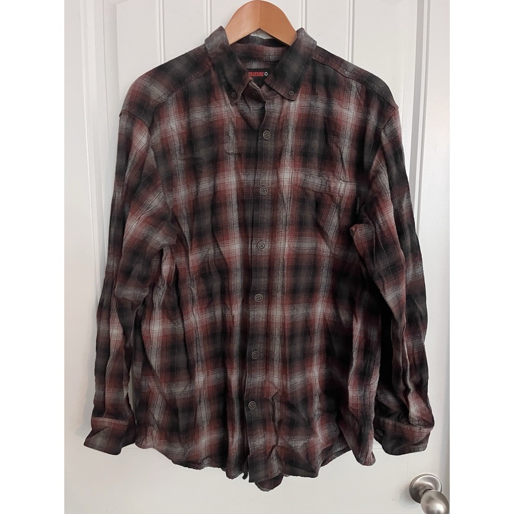 Wolverine Flannel Shirt Men's Long Sleeve Plaid Sz XL Burgundy 345